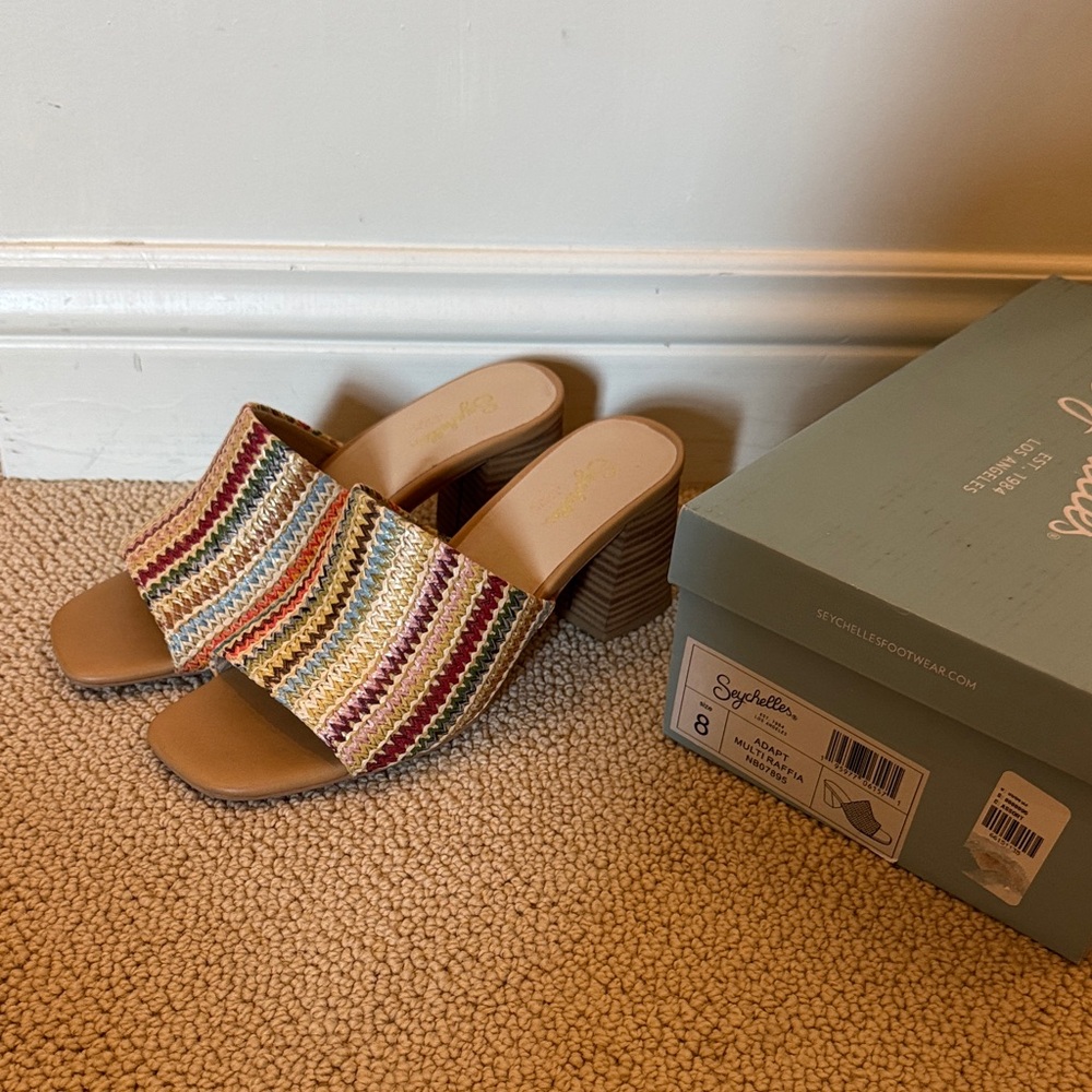 Seychelles Multicolor Woven Block Heel Sandals Size 8